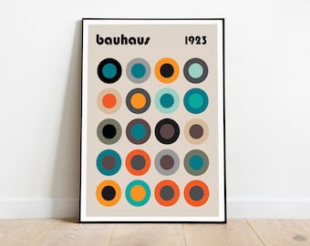 Retro Bauhaus poster, Bauhaus exhibition poster, Bauhaus print, retro poster, retro wall art, circles print, geometric wall art