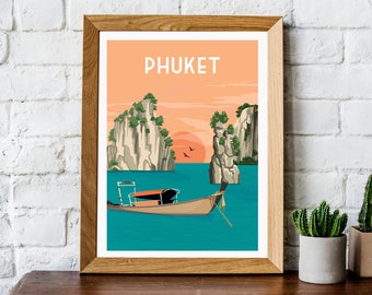 Phuket print, Phuket  travel poster, Phuket wall art, Thailand travel poster, Thailand print, Phuket travel print, retro travel print,