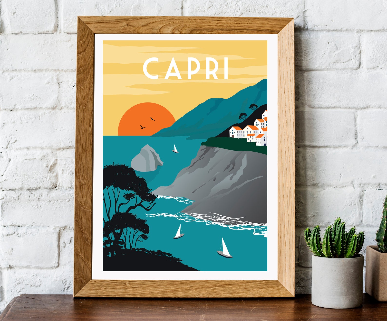 Capri travel poster retro Capri print Capri wall art Capri | Etsy