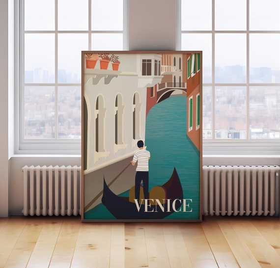 Retro Venice Travel Poster: Flat Design Wall Art