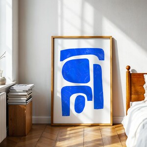Royal blue abstract art, blue wall art, cerulean blue decor image 3
