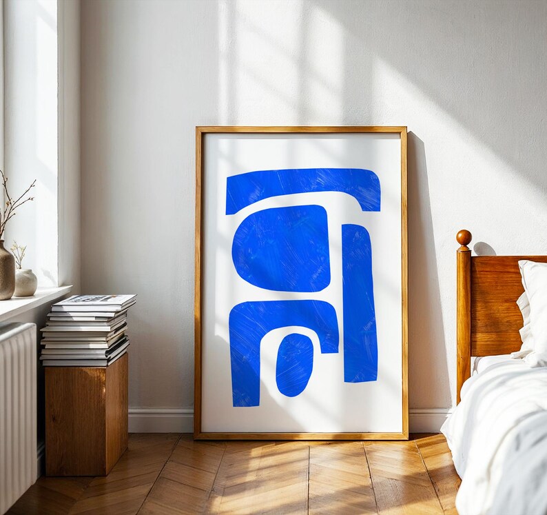 Royal blue abstract art, blue wall art, cerulean blue decor image 3