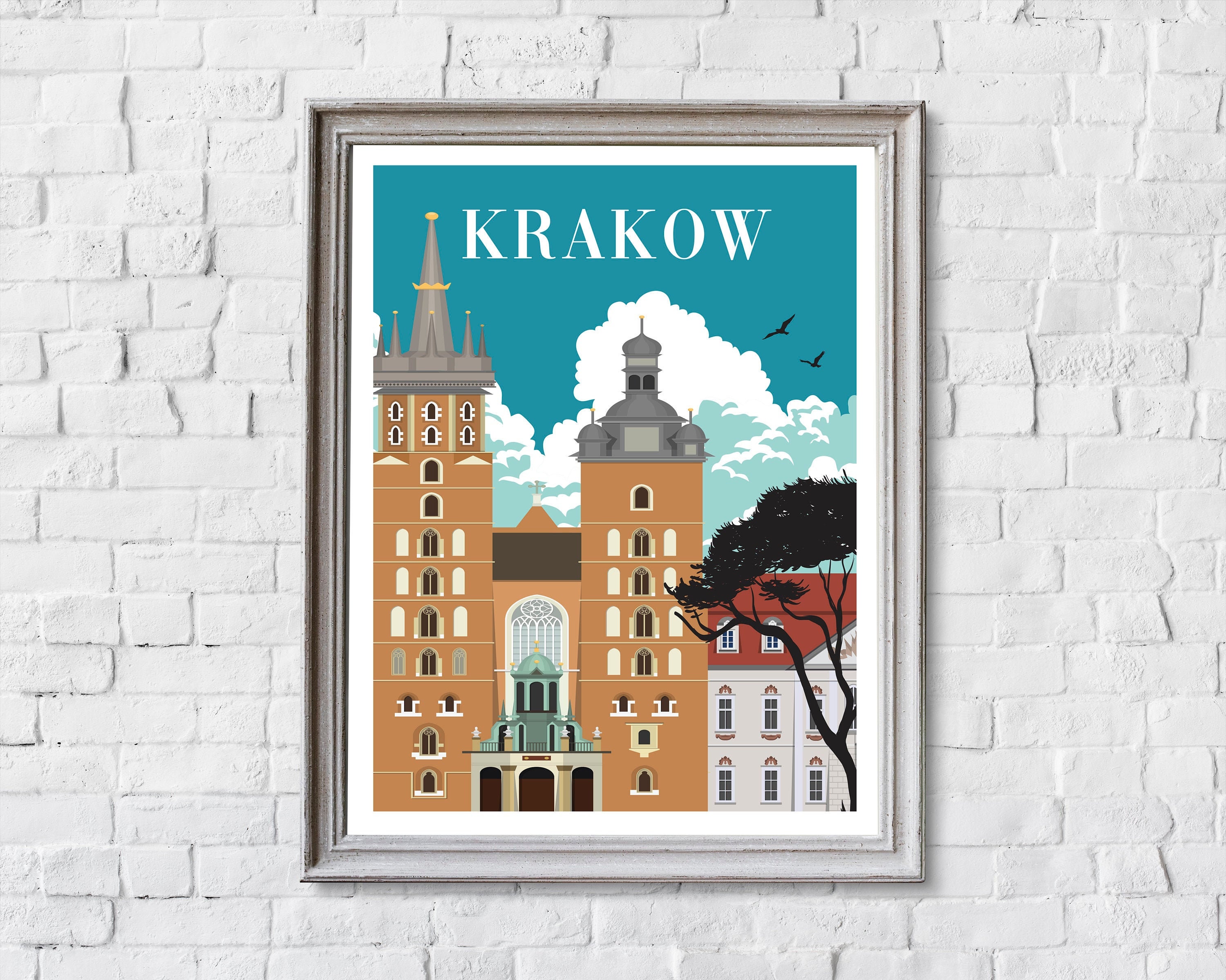 Krakow travel poster retro Krakow print Krakow wall art Etsy