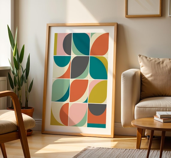 ビンテージ　MODERN GEOMETORIC ART PRINT Mid Century Modern Geometric Wall Art Print, Bright Abstract Block