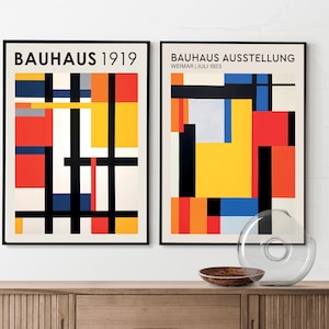 Colourful Bauhaus print set, retro Bauhaus Exhibition prints, Mid century modern, geometric wall art, mid century wall art, retro wall art