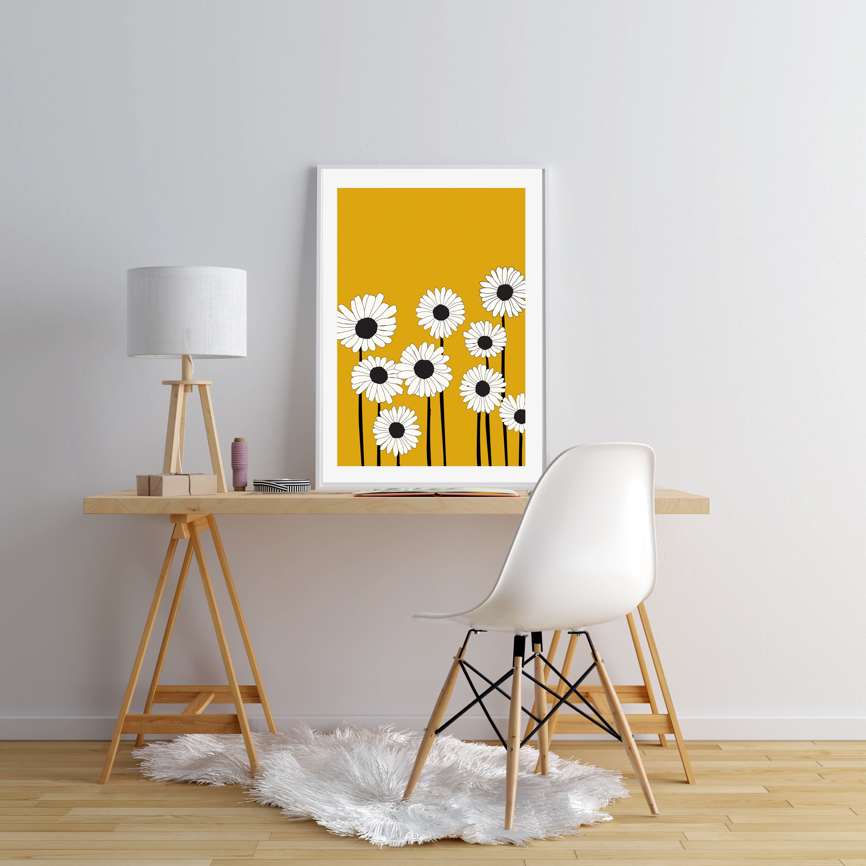 Mid century flower print flower wall art floral wall art Etsy