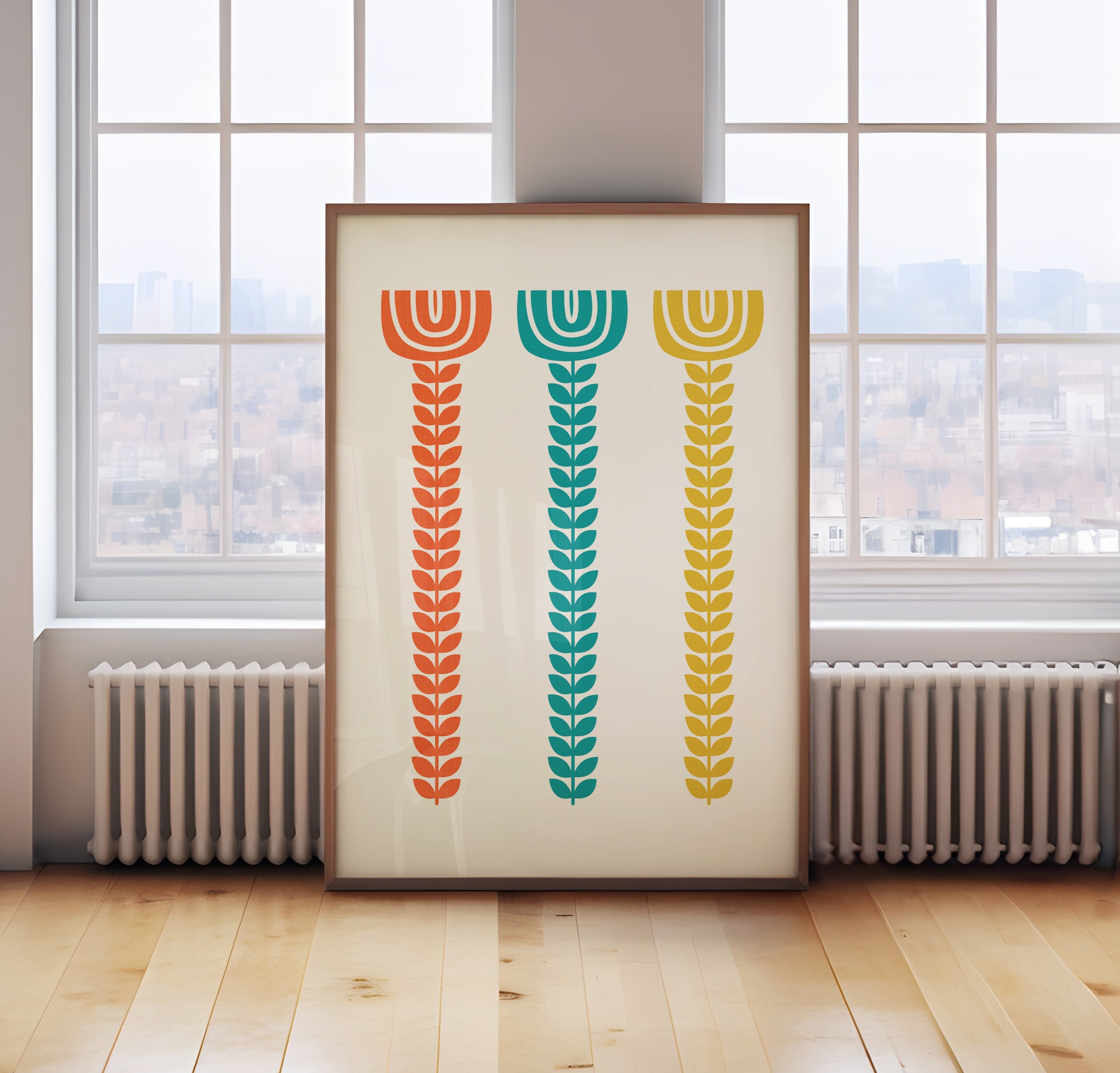 Mid century flower stem wall art, linear print, mid century flower print, Scandinavian flower print, mid century modern wall art