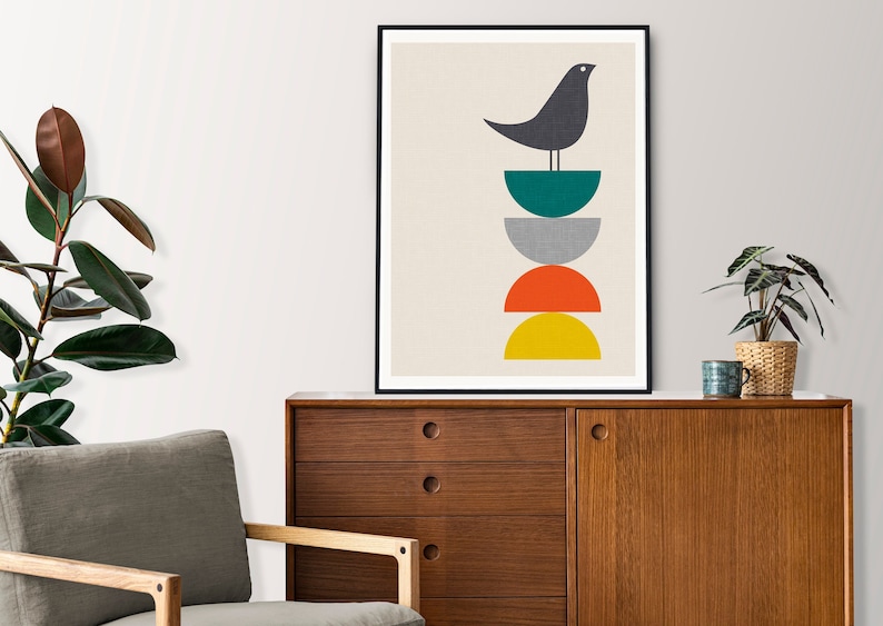 Mid Century Modern Bird Print Bird Wall Art Mid Century Wall Etsy