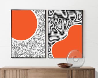 Orange Abstract Art Prints: Mid-Century Modern Bauhaus Set