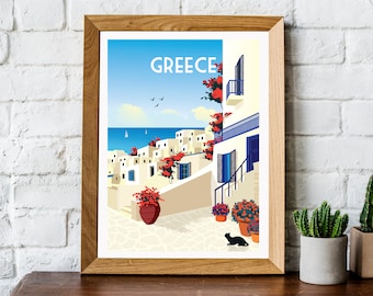 Greece poster, Greece travel print, Greece print, Greece travel poster, retro travel poster, retro travel print, Greek poster, Greek print