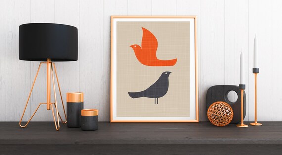 Mid Century Modern Bird Print Bird Wall Art Mid Century Wall Etsy