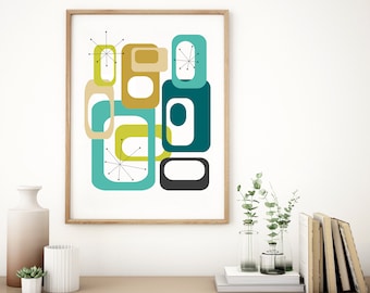 Mid Century Modern Geometric Art Print: Retro Wall Decor