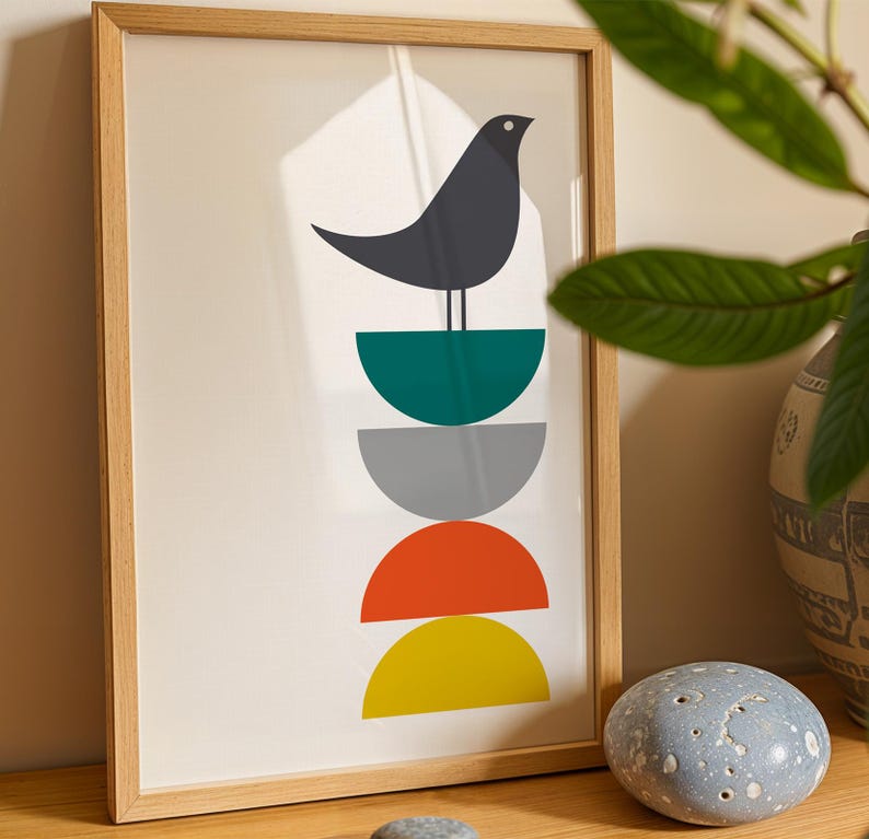 Mid century modern bird print, bird wall art, mid century wall art, mid century print, mid century modern print, mid century art, bird art image 2