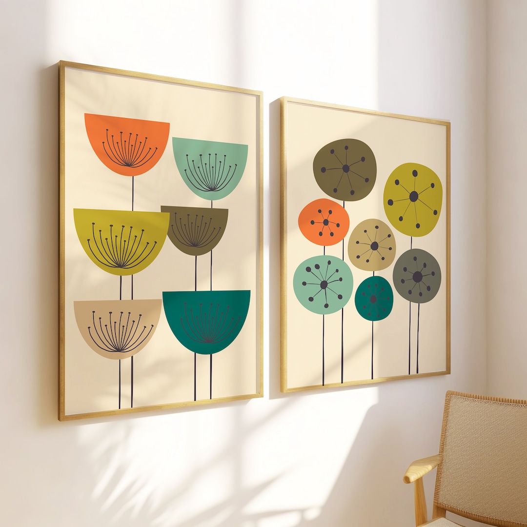 Mid Century Flower Wall Art, Retro Flower Print, Floral Wall Art ...