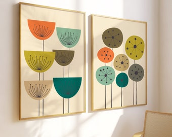 Mid Century Modern Floral Print: Retro Botanical Wall Art