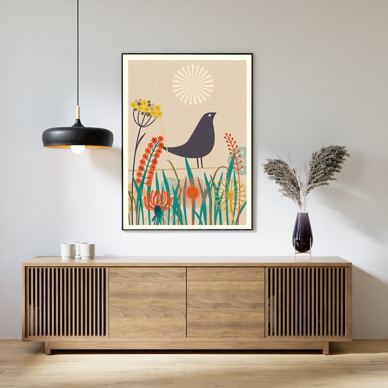 Mid Century Modern Bird Print Bird Wall Art Mid Century Wall Etsy