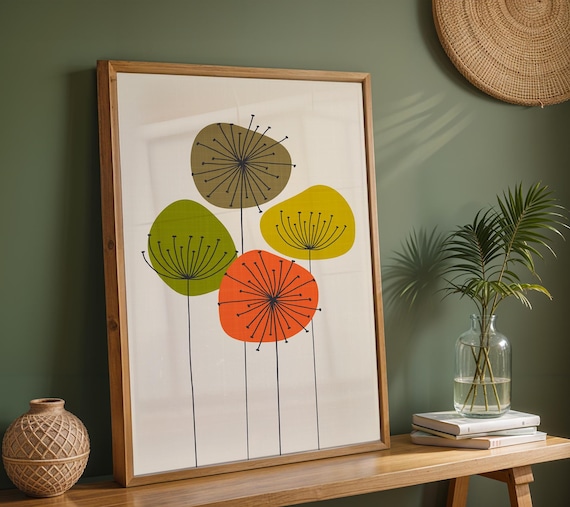 Mid Century Flower Print, Mid Century Modern Print, Mid Century