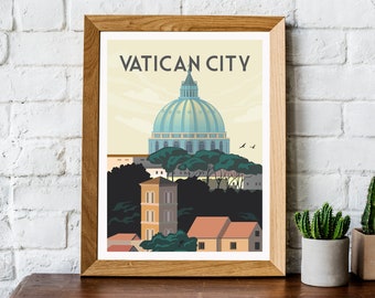 Vatican City poster, retro Rome travel poster, Rome print, Vatican City print, Rome travel print, Rome poster, Italy poster, ome wall art,