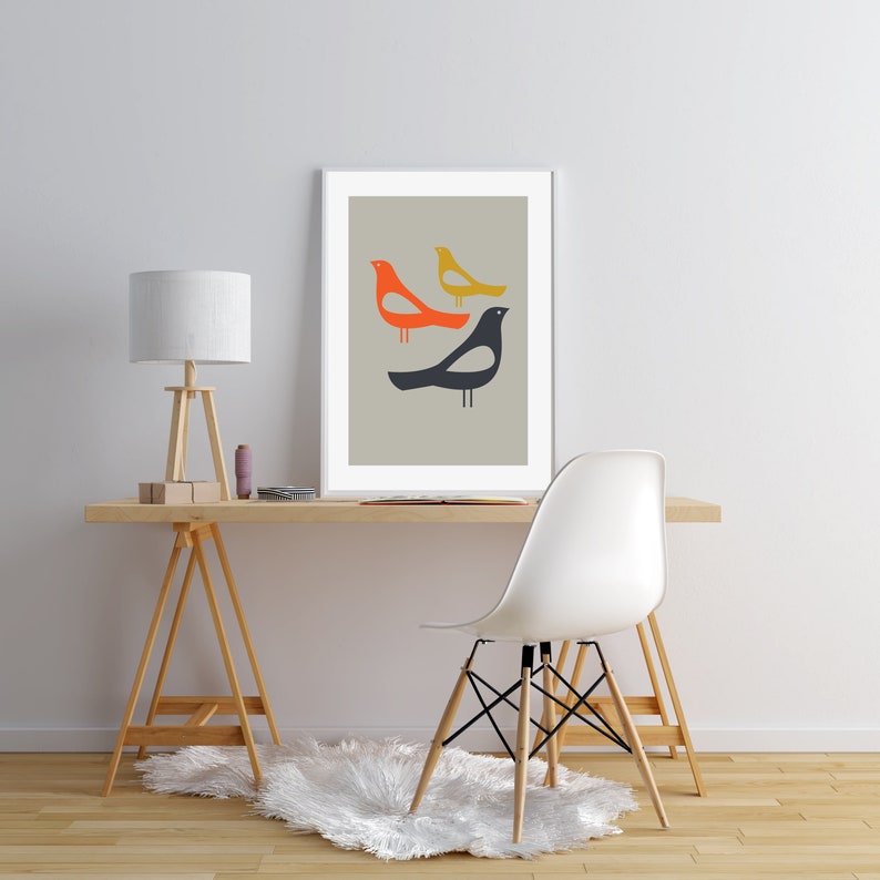 Mid Century Bird Wall Art Mid Century Modern Print Bird Etsy
