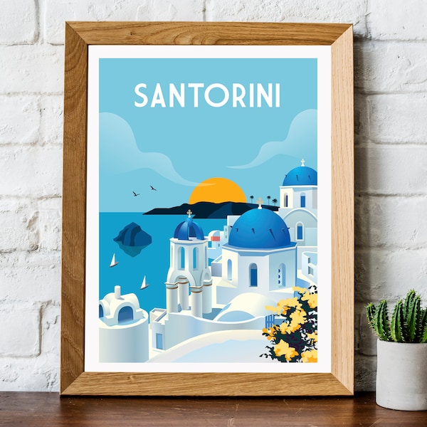 Santorini print, Santorini travel poster, Santorini poster, retro Santorini print, retro travel poster, retro travel print, travel wall art