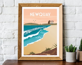 Newquay print, Newquay travel poster, Fistral Beach, Newquay wall art, Newquay poster, Cornwall travel print, Cornwall poster,