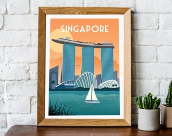 Singapore travel poster, retro Singapore travel print, Singapore wall art, retro travel poster, Asia travel print, Asia travel print