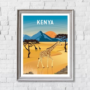 Kenya travel poster, retro Kenya travel print, Kenya wall art, Kenya retro travel poster, Safari poster, safari travel print,safari wall art image 2