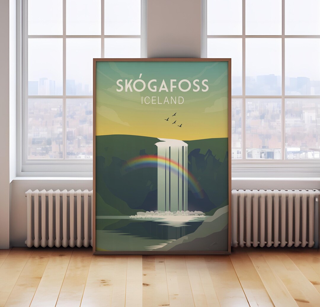 Skogafoss Iceland Travel Poster: Vintage Style Wall Art - Etsy