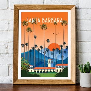 Santa Barbara print, California travel print, California poster, Santa Barbara poster Santa Barbara travel print Santa Barbara travel poster image 1