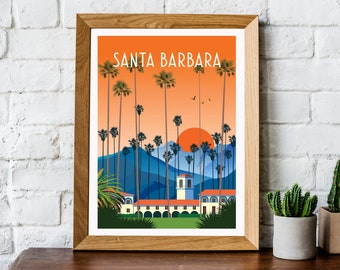 Santa Barbara print, California travel print, California poster, Santa Barbara poster Santa Barbara travel print Santa Barbara travel poster