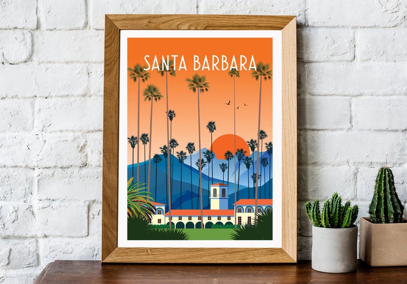 Santa Barbara print, California travel print, California poster, Santa Barbara poster Santa Barbara travel print Santa Barbara travel poster image 1