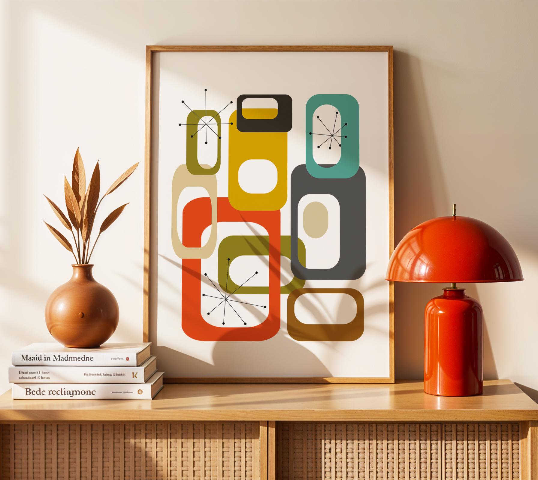 Abstract Geometric Art Print, Midcentury Modern Wall Art, MCM