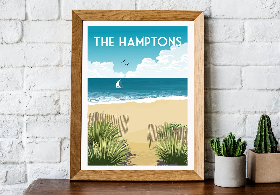 Retro the Hamptons Print, the Hamptons Travel Poster, Long Island