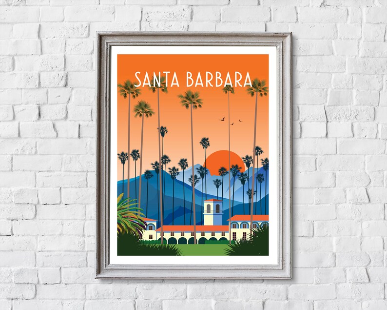 Santa Barbara print, California travel print, California poster, Santa Barbara poster Santa Barbara travel print Santa Barbara travel poster image 3