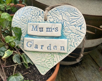 Personalised Ceramic Garden Hanging Hearts