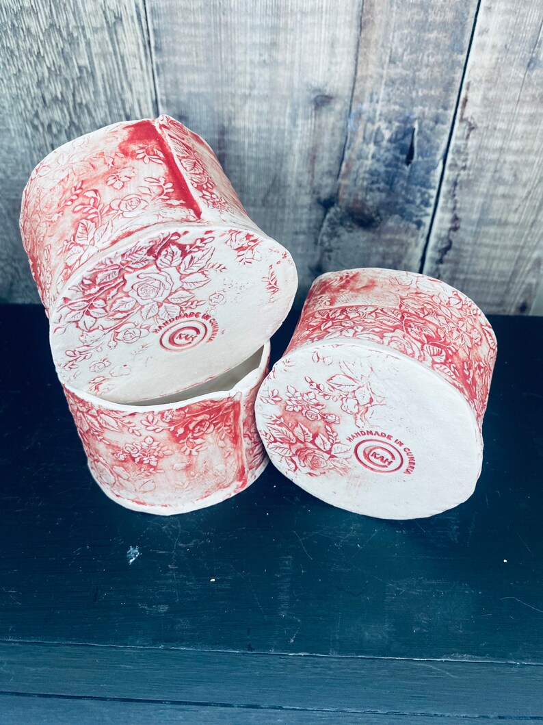 Red Rose Patterned Porcelain Tea Light Holder. Handmade Ceramic image 5