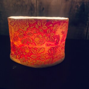 Red Rose Patterned Porcelain Tea Light Holder. Handmade Ceramic image 8