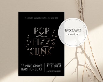 New Year's Eve Invitation | Printable New Years Eve Invite | Print at Home New Year Invitation Template | Invitation Template | Templett