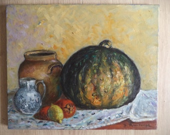 peinture Nature tranquille huile sur toile /vintage / décor de cuisine / country kitchen