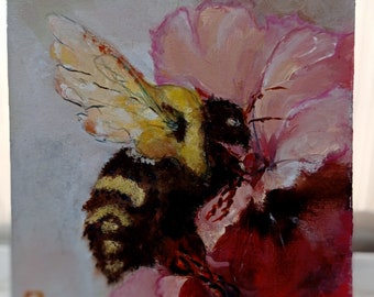 Portrait d'insecte/ peinture miniature originale/peinture à l'huile sur carton fort