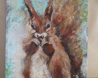 Vintage portrait painting of, squirrel/sitting red squirrel/animal painting