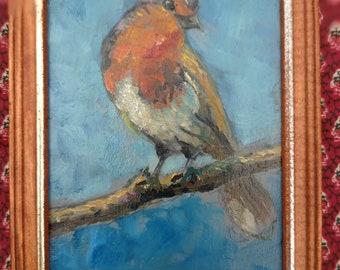 vintage peinture miniature oiseau