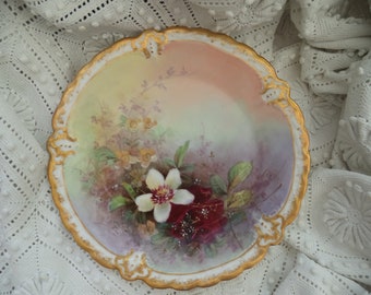 Decorative vanity dish, old Limoges porcelain, hand-painted flower pattern