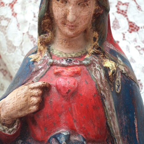 Vintage polychrome statuette shops Virgin MARY / religious statuette old plaster / polychrome / religious art