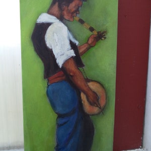 Basque painting/the txistulari/folklore of the Basque Country/oil on canvas/Txistu/Panderoa
