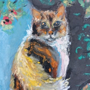 Peinture animalière portrait de char/ le chat jaune/ mixmedia sur papier image 3