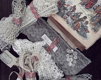 lot of vintage lace textile art/sewing/costume/doll..