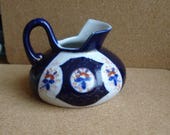 Wide Base Non-Spill Jug Unusual Squat Design Broad Vintage Flat Spout Jug Decorated One Side Left Handed
