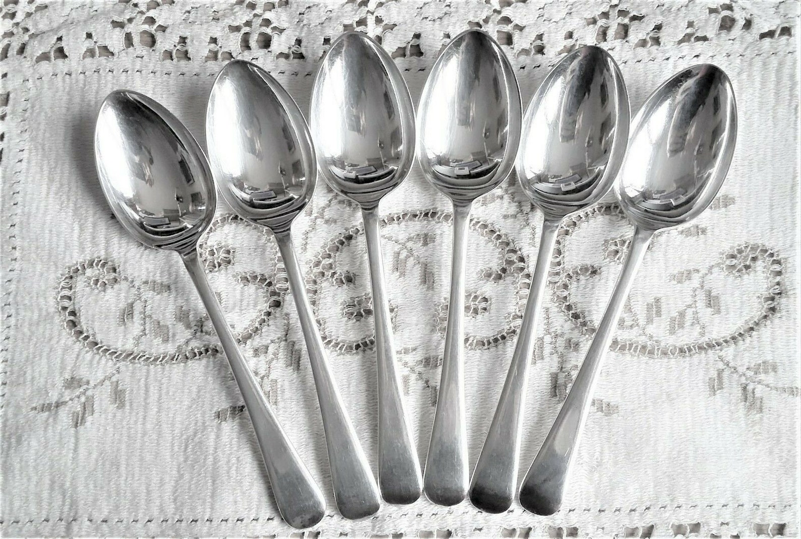 Set of six A1 EPNS Oval Dessert Spoons. Makers Mark E.F.A. Etsy