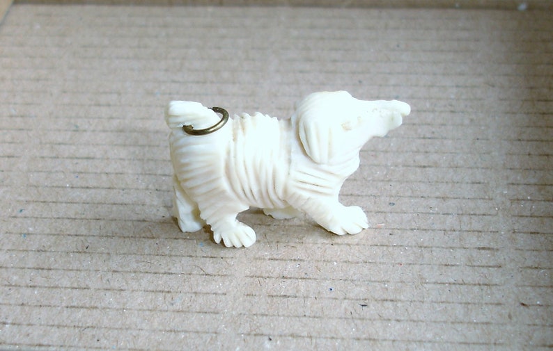 Miniature Dog Charm Hand Carved Bone Figurine AntiqueVintage Bone Dog Charm